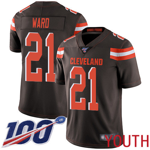 Cleveland Browns Denzel Ward Youth Brown Limited Jersey 21 NFL Football Home 100th Season Vapor Untouchable